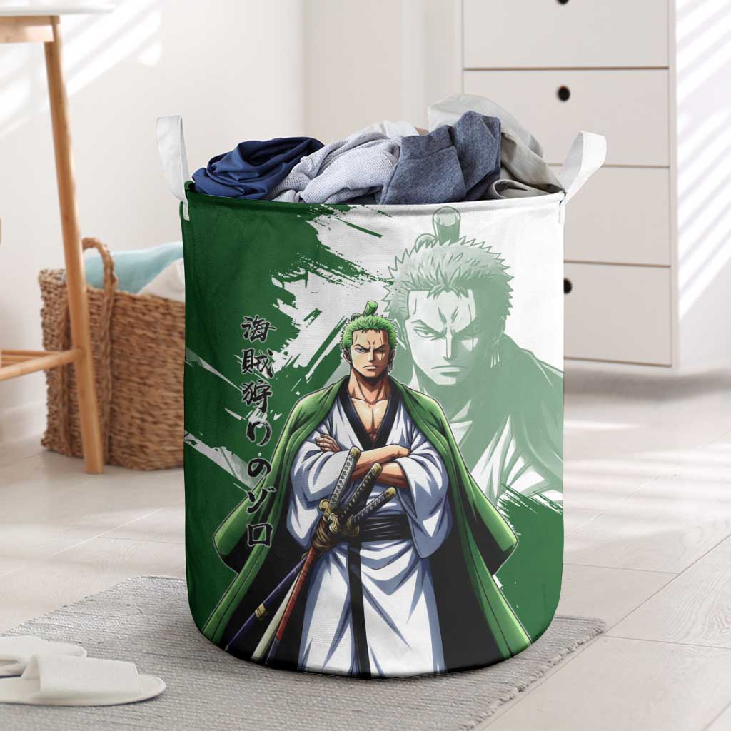 Wano Samurai Roronoa Zoro Laundry Basket Bold Ink Brush Anime Style