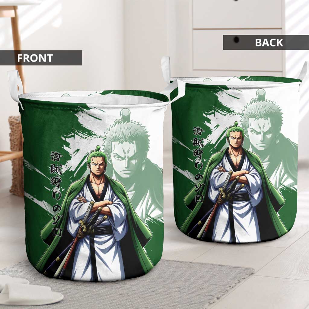 Wano Samurai Roronoa Zoro Laundry Basket Bold Ink Brush Anime Style
