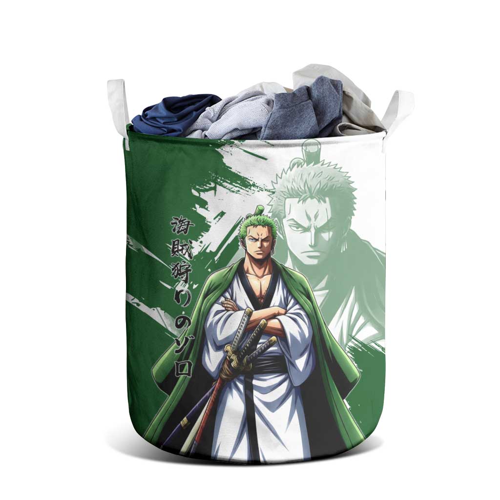 Wano Samurai Roronoa Zoro Laundry Basket Bold Ink Brush Anime Style