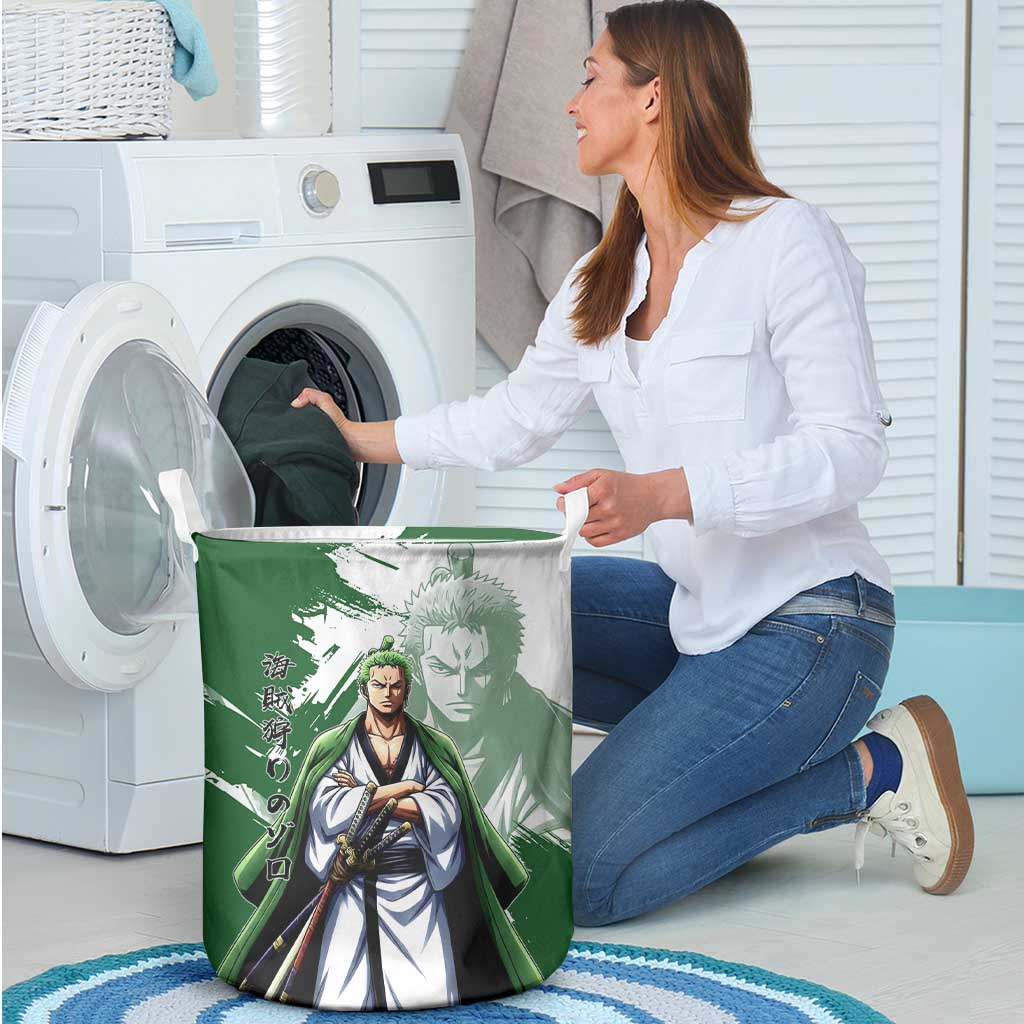 Wano Samurai Roronoa Zoro Laundry Basket Bold Ink Brush Anime Style