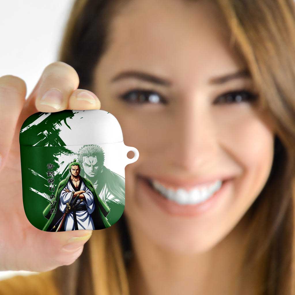 Wano Samurai Roronoa Zoro AirPods Case Bold Ink Brush Anime Style