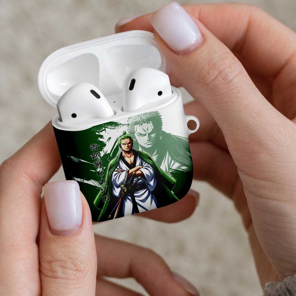 Wano Samurai Roronoa Zoro AirPods Case Bold Ink Brush Anime Style