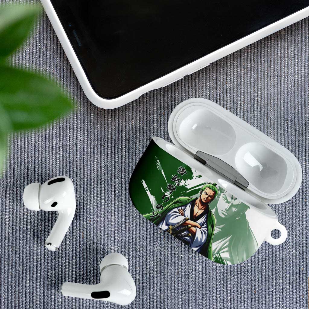 Wano Samurai Roronoa Zoro AirPods Case Bold Ink Brush Anime Style