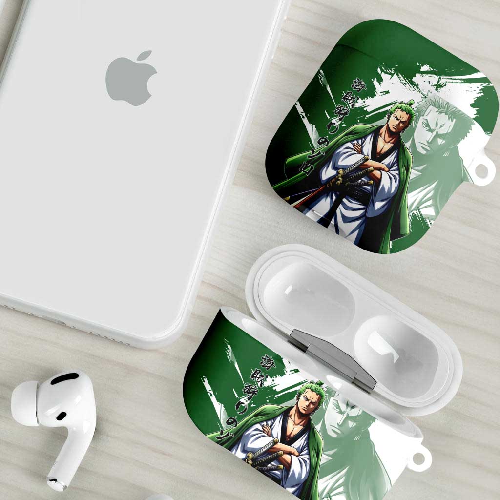 Wano Samurai Roronoa Zoro AirPods Case Bold Ink Brush Anime Style