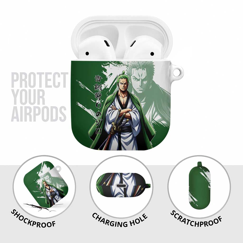 Wano Samurai Roronoa Zoro AirPods Case Bold Ink Brush Anime Style