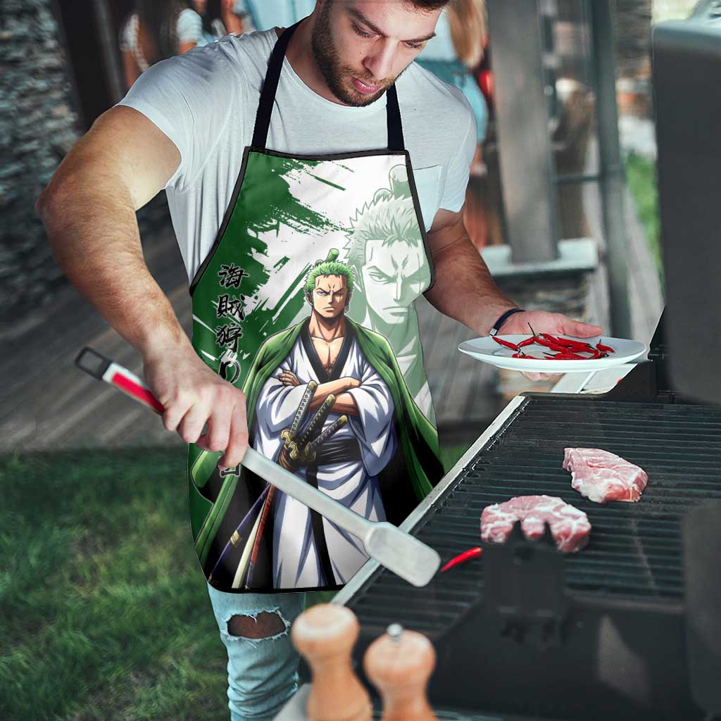 Wano Samurai Roronoa Zoro Apron Bold Ink Brush Anime Style