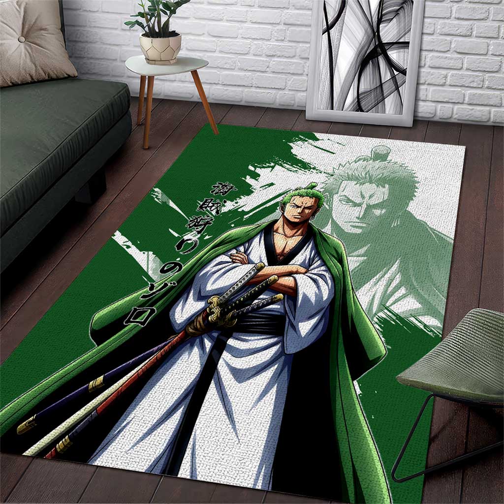 Wano Samurai Roronoa Zoro Area Rug Bold Ink Brush Anime Style