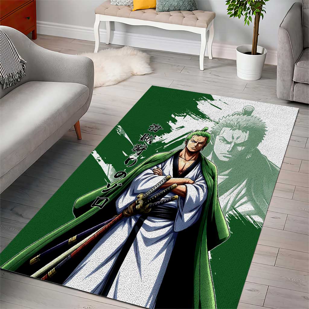 Wano Samurai Roronoa Zoro Area Rug Bold Ink Brush Anime Style