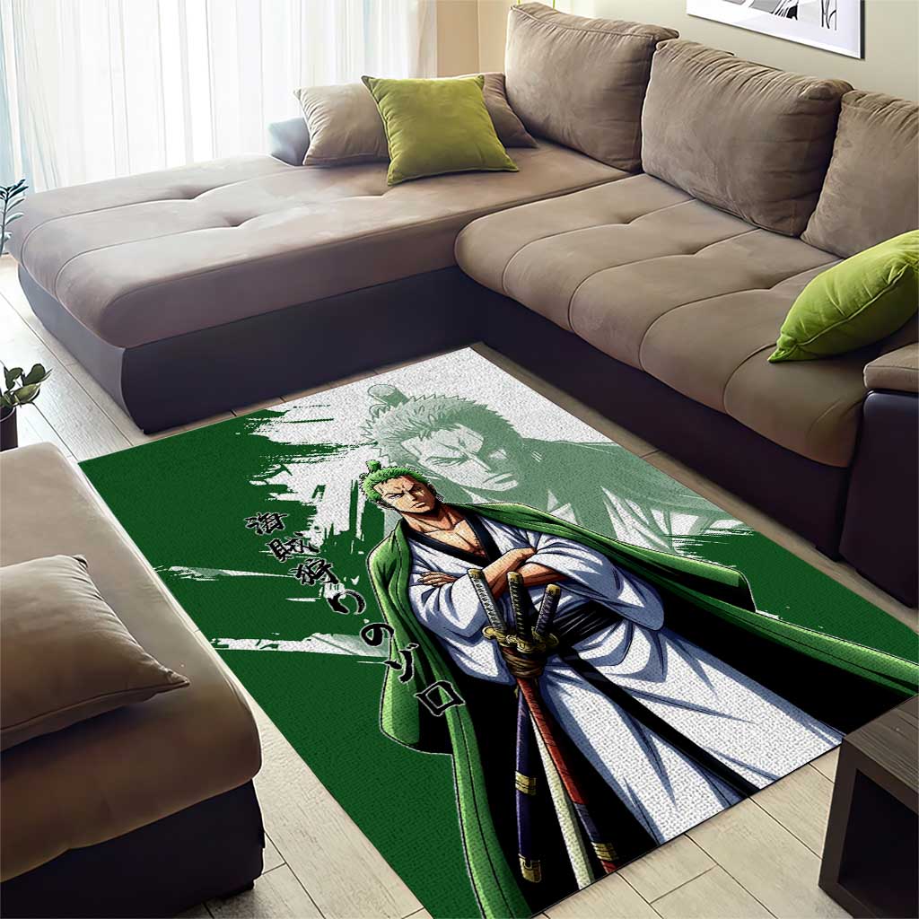 Wano Samurai Roronoa Zoro Area Rug Bold Ink Brush Anime Style