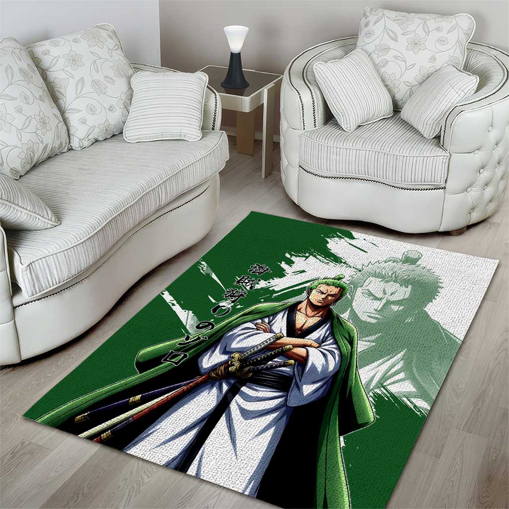 Wano Samurai Roronoa Zoro Area Rug Bold Ink Brush Anime Style
