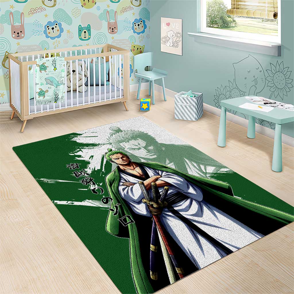 Wano Samurai Roronoa Zoro Area Rug Bold Ink Brush Anime Style