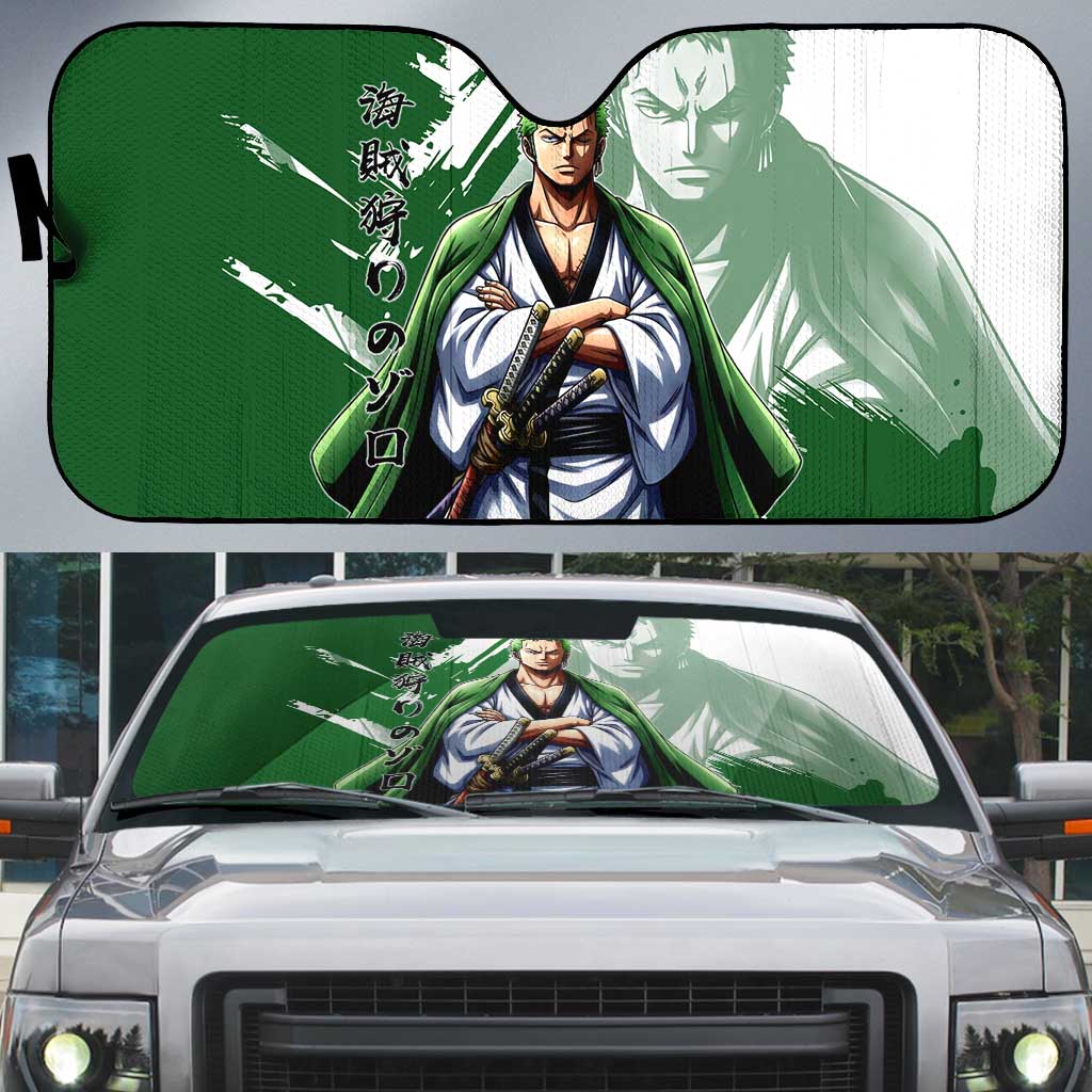 Wano Samurai Roronoa Zoro Auto Sun Shade Bold Ink Brush Anime Style