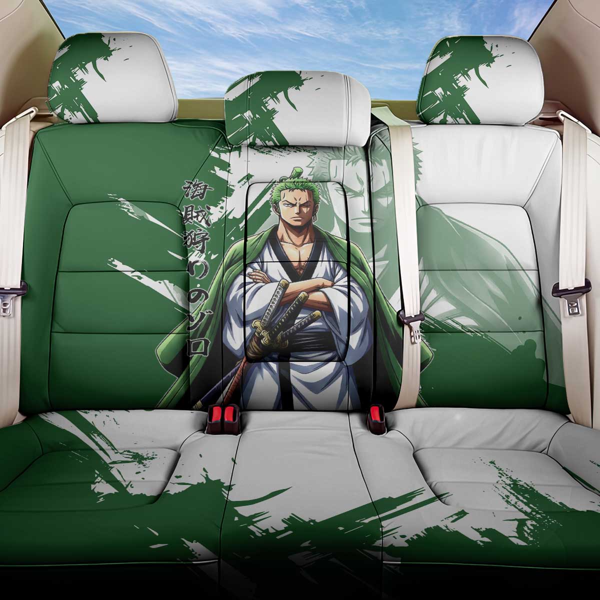 Wano Samurai Roronoa Zoro Back Car Seat Cover Bold Ink Brush Anime Style