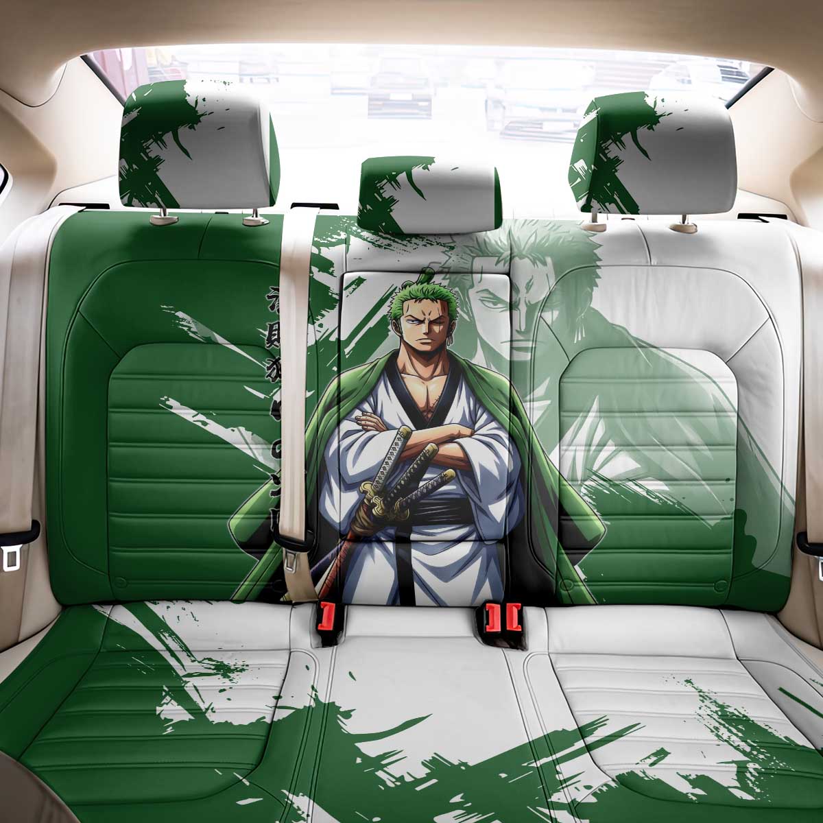 Wano Samurai Roronoa Zoro Back Car Seat Cover Bold Ink Brush Anime Style