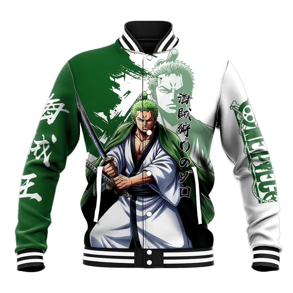 Wano Samurai Roronoa Zoro Baseball Jacket Bold Ink Brush Anime Style