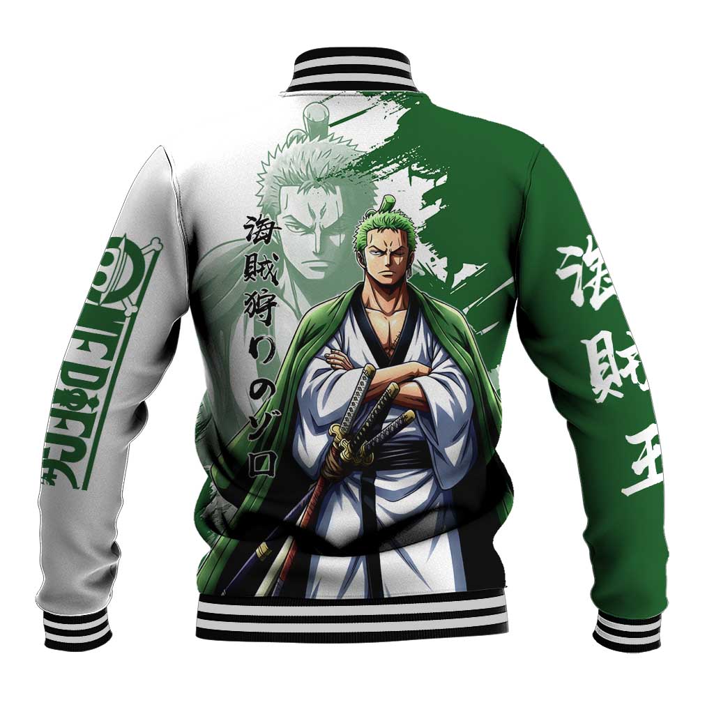 Wano Samurai Roronoa Zoro Baseball Jacket Bold Ink Brush Anime Style