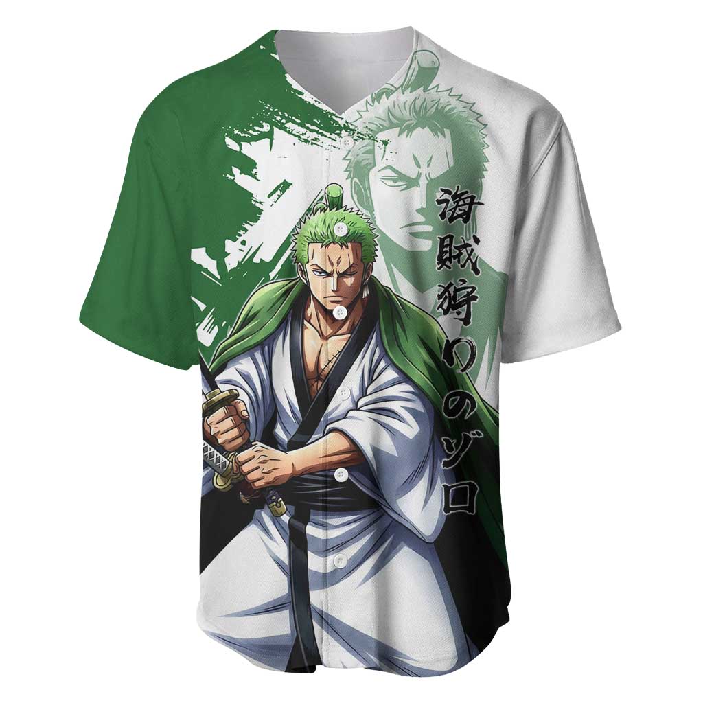Wano Samurai Roronoa Zoro Baseball Jersey Bold Ink Brush Anime Style