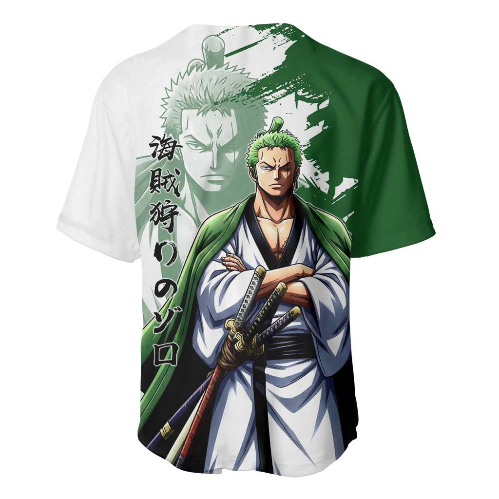 Wano Samurai Roronoa Zoro Baseball Jersey Bold Ink Brush Anime Style