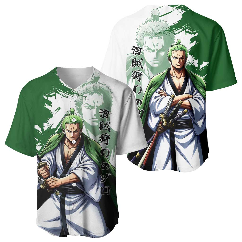Wano Samurai Roronoa Zoro Baseball Jersey Bold Ink Brush Anime Style