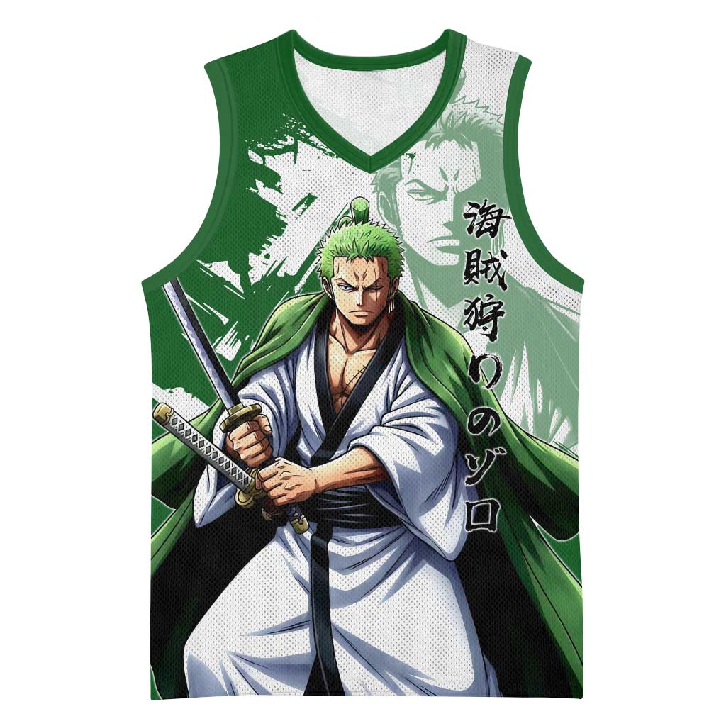 Wano Samurai Roronoa Zoro Basketball Jersey Bold Ink Brush Anime Style