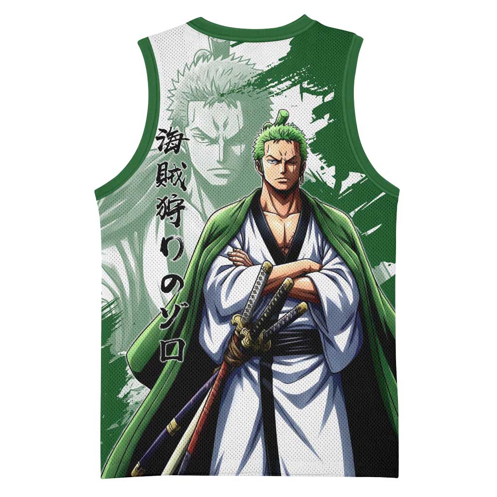 Wano Samurai Roronoa Zoro Basketball Jersey Bold Ink Brush Anime Style