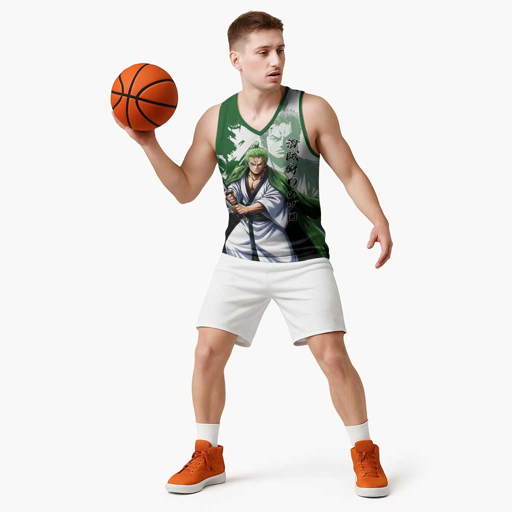 Wano Samurai Roronoa Zoro Basketball Jersey Bold Ink Brush Anime Style