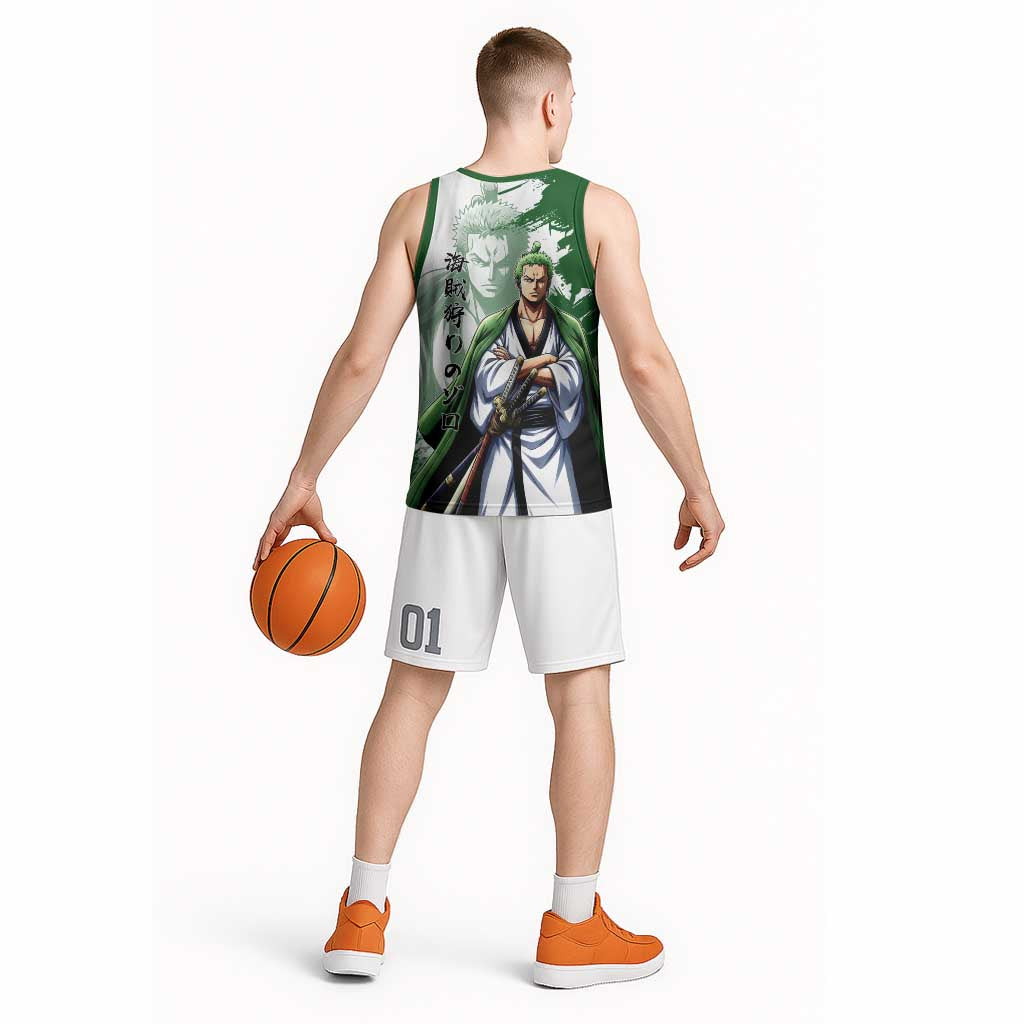 Wano Samurai Roronoa Zoro Basketball Jersey Bold Ink Brush Anime Style