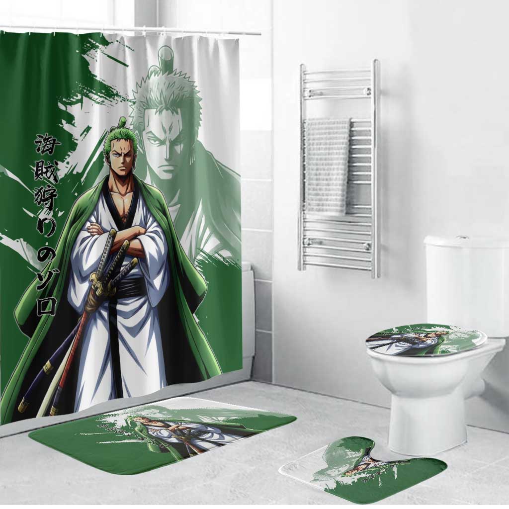 Wano Samurai Roronoa Zoro Bathroom Set Bold Ink Brush Anime Style