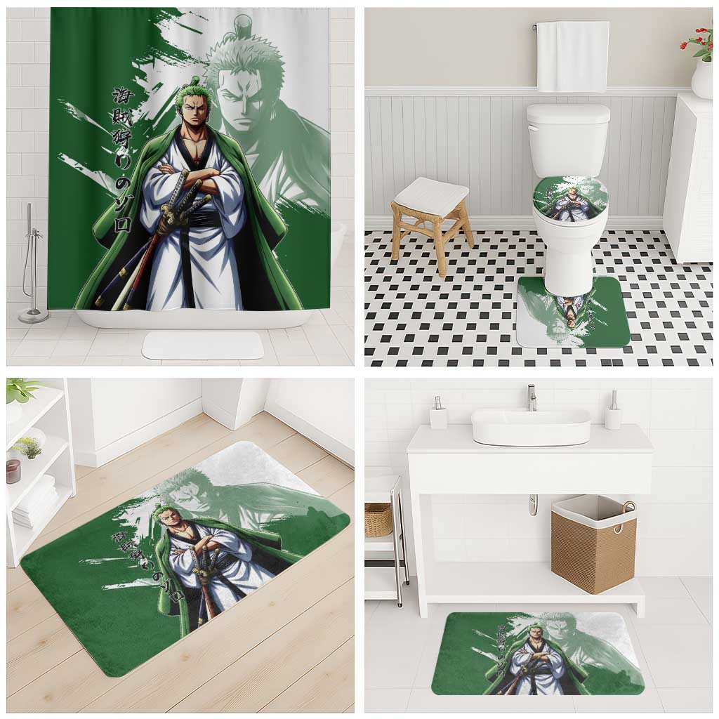 Wano Samurai Roronoa Zoro Bathroom Set Bold Ink Brush Anime Style