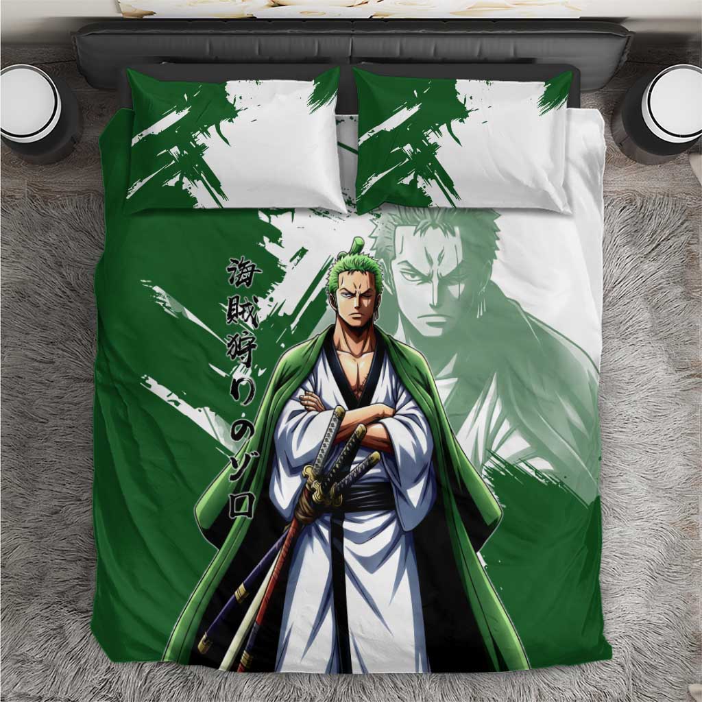 Wano Samurai Roronoa Zoro Bedding Set Bold Ink Brush Anime Style