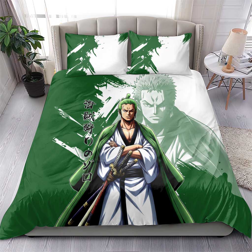 Wano Samurai Roronoa Zoro Bedding Set Bold Ink Brush Anime Style