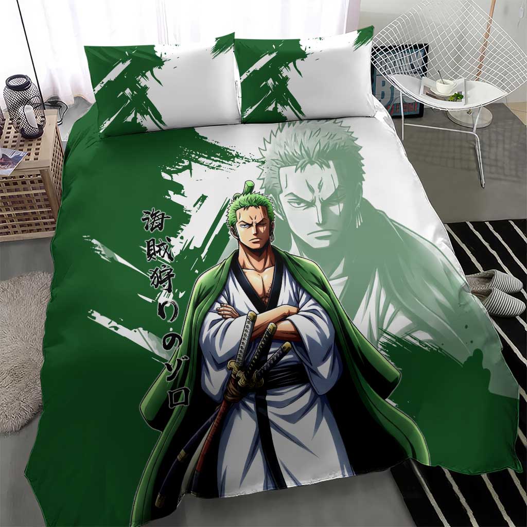Wano Samurai Roronoa Zoro Bedding Set Bold Ink Brush Anime Style