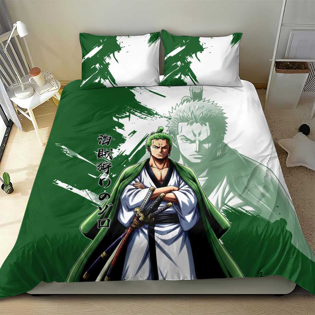 Wano Samurai Roronoa Zoro Bedding Set Bold Ink Brush Anime Style