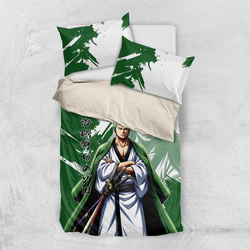 Wano Samurai Roronoa Zoro Bedding Set Bold Ink Brush Anime Style