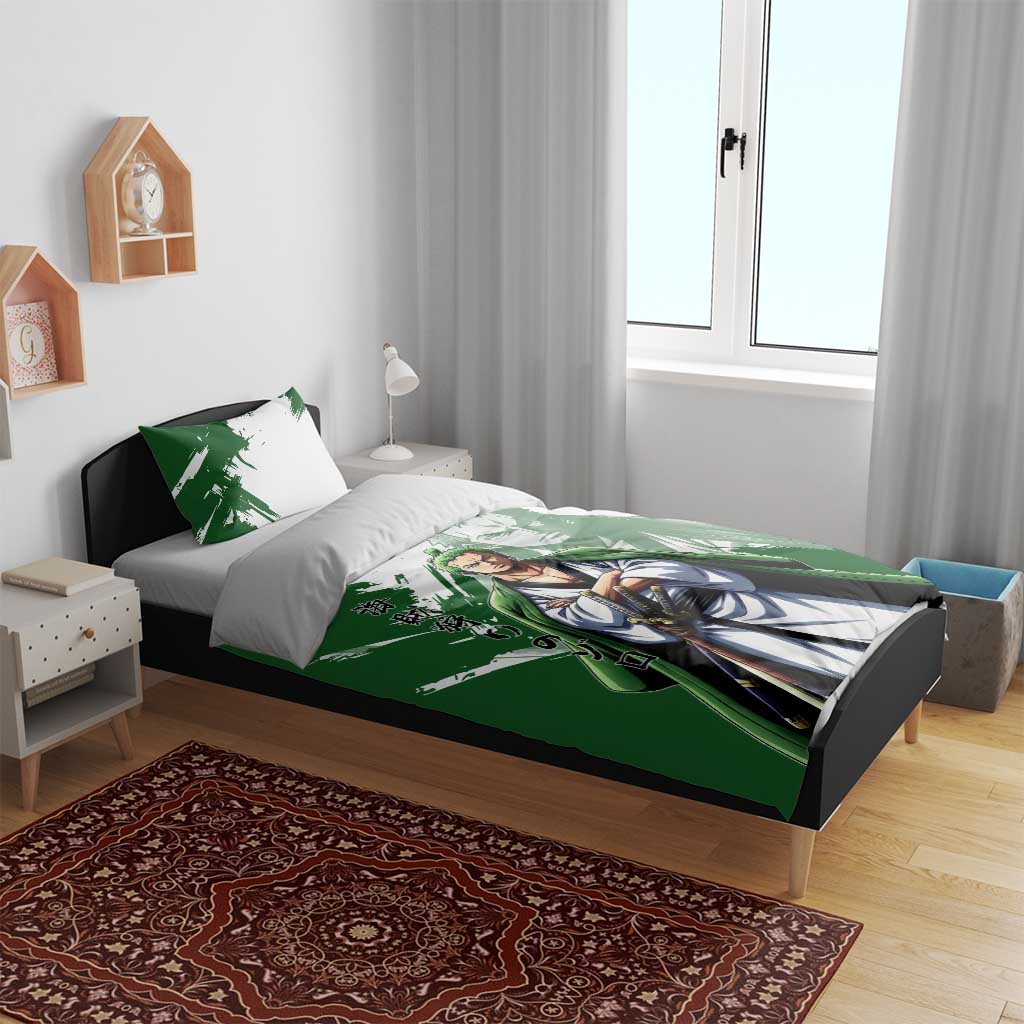 Wano Samurai Roronoa Zoro Bedding Set Bold Ink Brush Anime Style