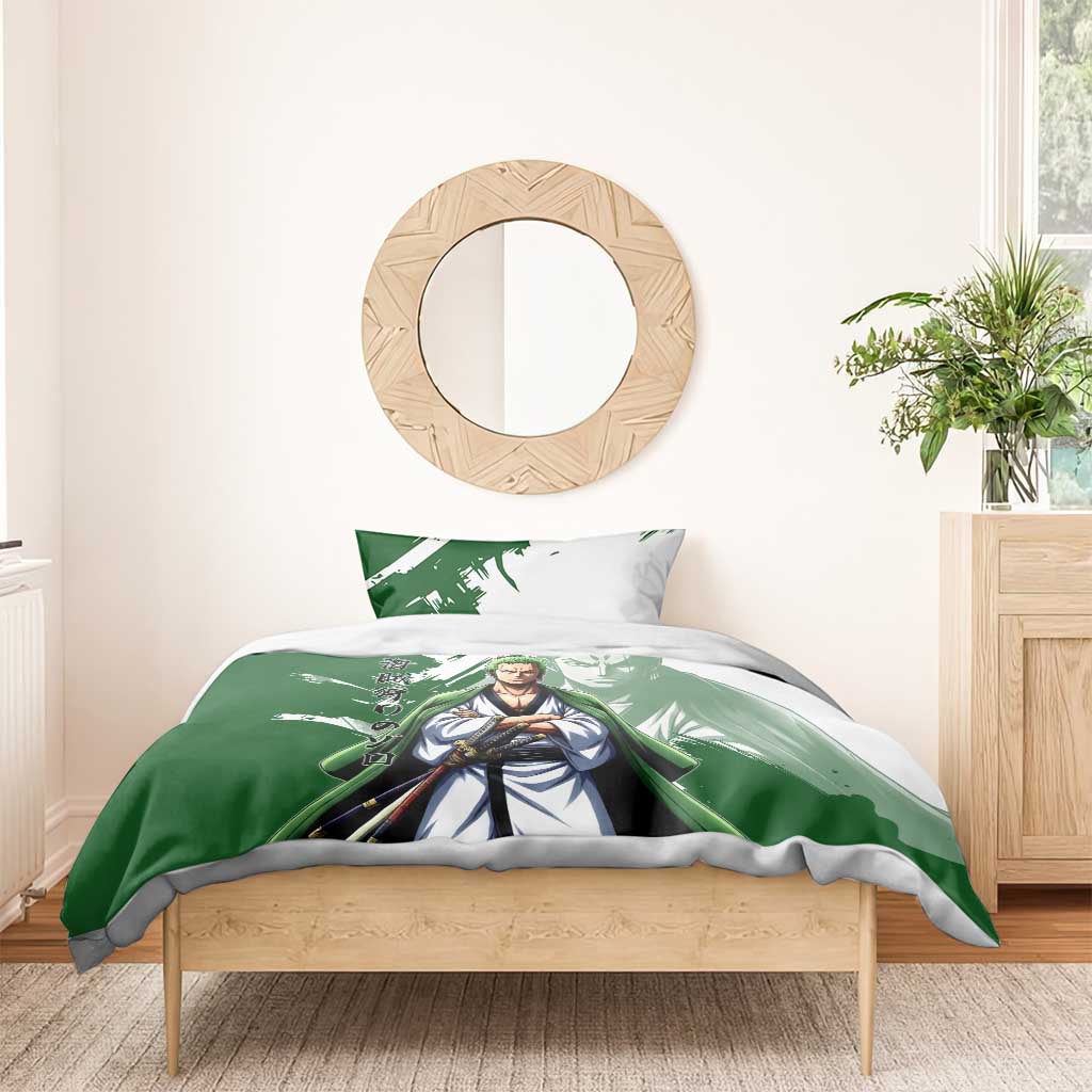 Wano Samurai Roronoa Zoro Bedding Set Bold Ink Brush Anime Style