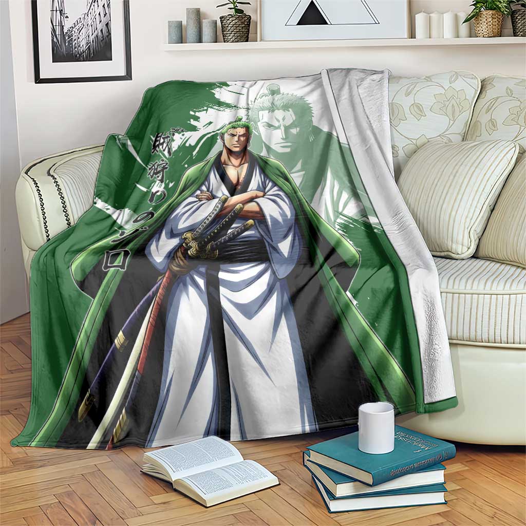 Wano Samurai Roronoa Zoro Blanket Bold Ink Brush Anime Style