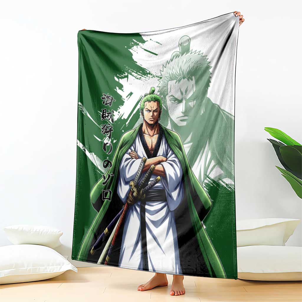 Wano Samurai Roronoa Zoro Blanket Bold Ink Brush Anime Style