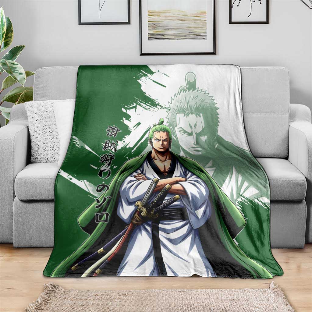 Wano Samurai Roronoa Zoro Blanket Bold Ink Brush Anime Style