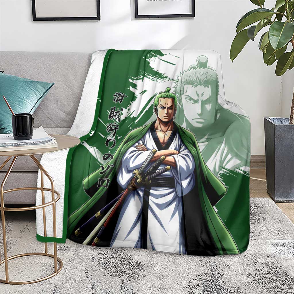 Wano Samurai Roronoa Zoro Blanket Bold Ink Brush Anime Style