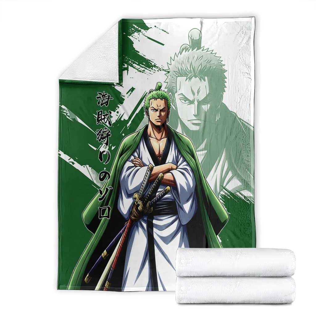 Wano Samurai Roronoa Zoro Blanket Bold Ink Brush Anime Style
