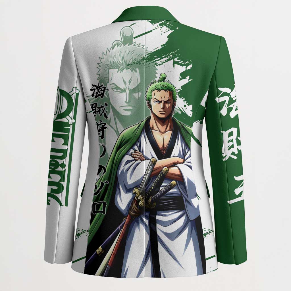 Wano Samurai Roronoa Zoro Blazer Bold Ink Brush Anime Style