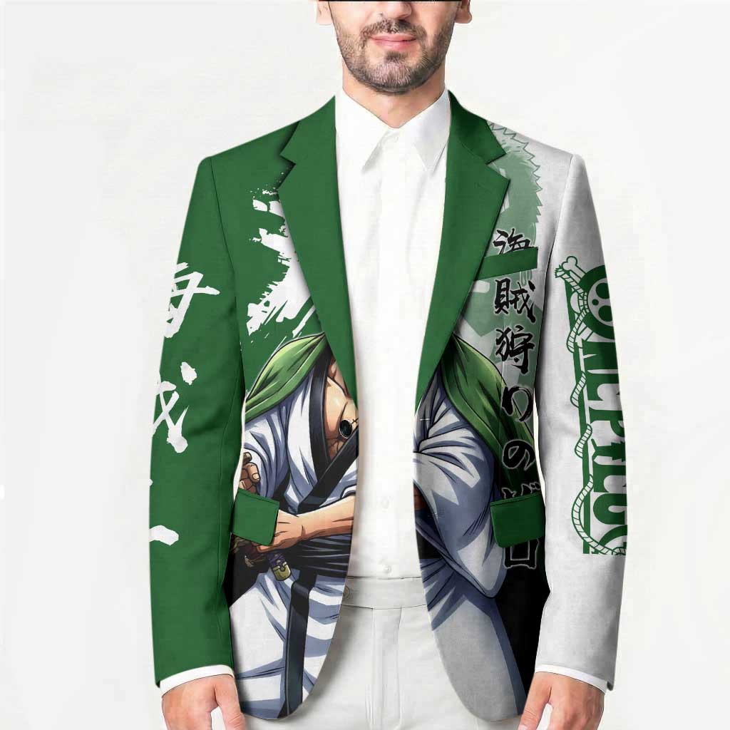 Wano Samurai Roronoa Zoro Blazer Bold Ink Brush Anime Style