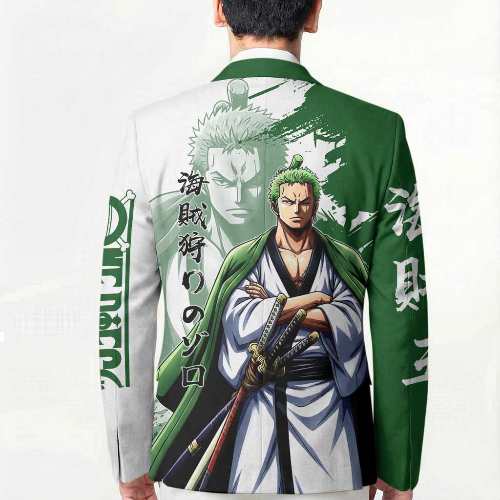 Wano Samurai Roronoa Zoro Blazer Bold Ink Brush Anime Style