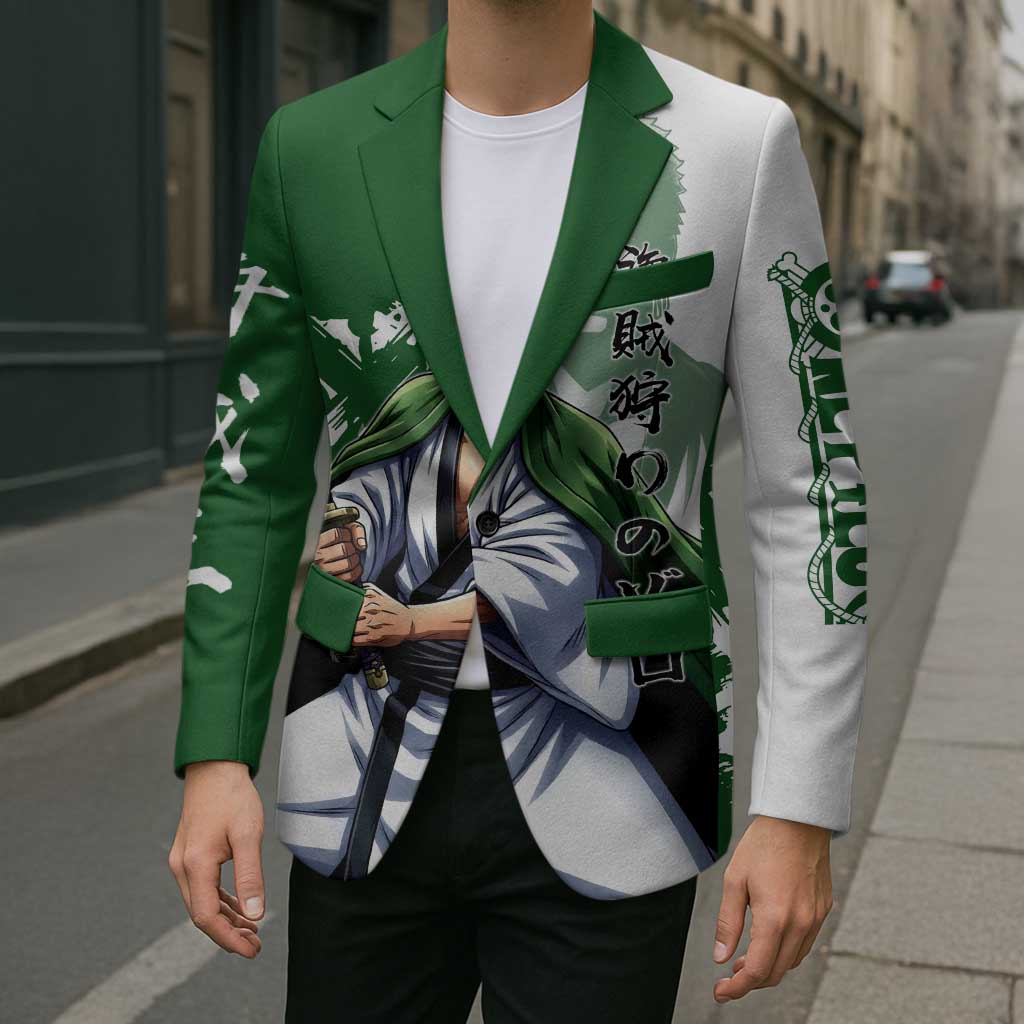 Wano Samurai Roronoa Zoro Blazer Bold Ink Brush Anime Style