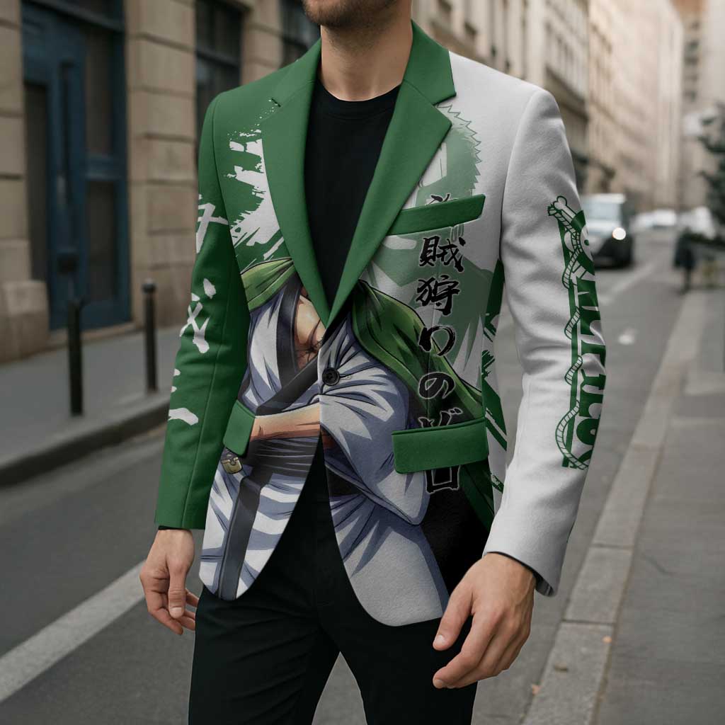Wano Samurai Roronoa Zoro Blazer Bold Ink Brush Anime Style