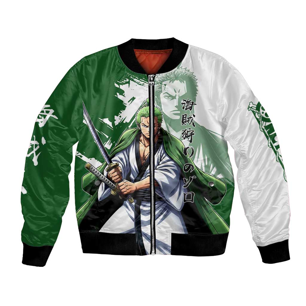 Wano Samurai Roronoa Zoro Bomber Jacket Bold Ink Brush Anime Style