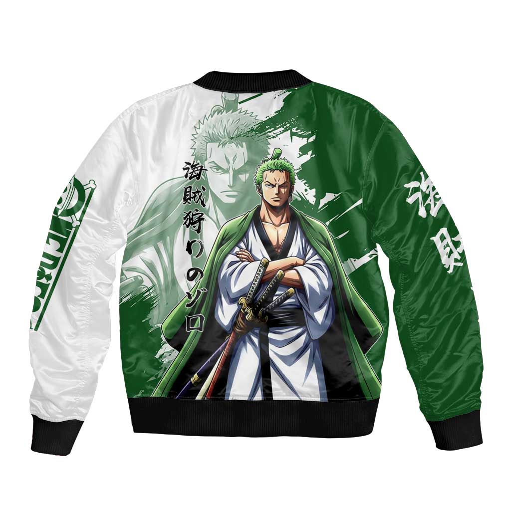 Wano Samurai Roronoa Zoro Bomber Jacket Bold Ink Brush Anime Style
