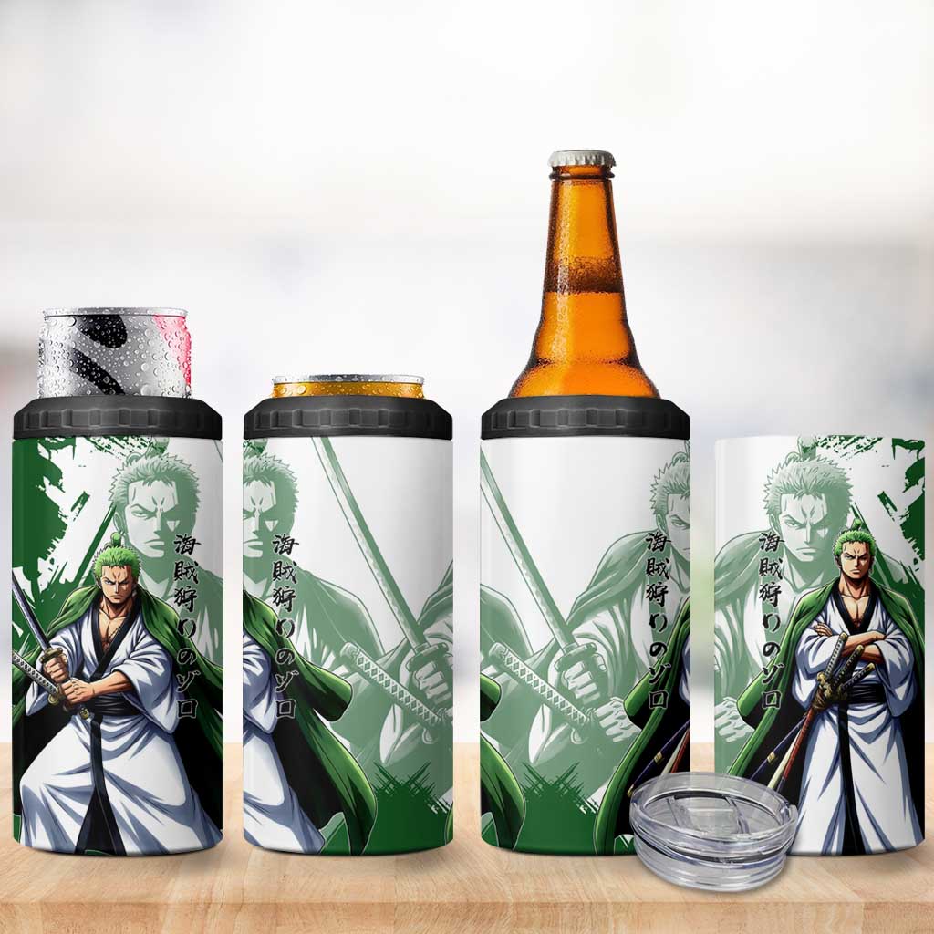 Wano Samurai Roronoa Zoro 4 in 1 Can Cooler Tumbler Bold Ink Brush Anime Style