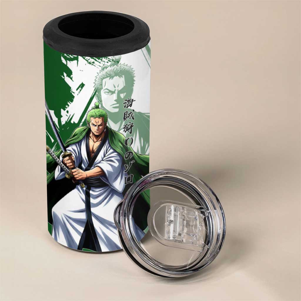Wano Samurai Roronoa Zoro 4 in 1 Can Cooler Tumbler Bold Ink Brush Anime Style